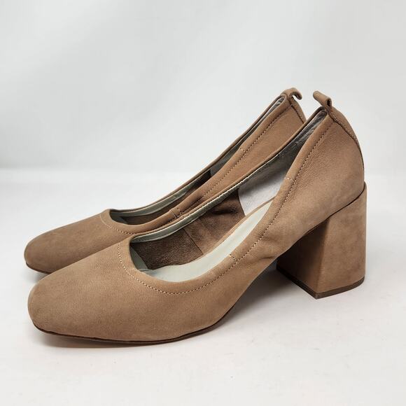 1 State Madene Tan Brown Leather Pumps Heels Size 9 M Block Heel Square Toe - Picture 4 of 8